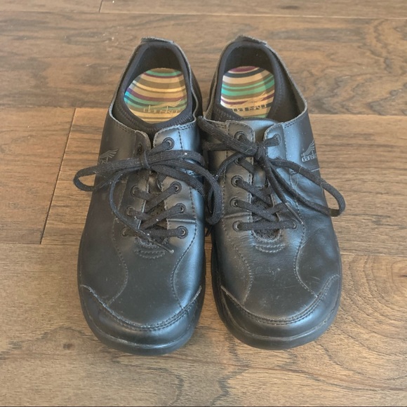 Dansko Elise Black Leather Oxford Work Shoes - Picture 4 of 11